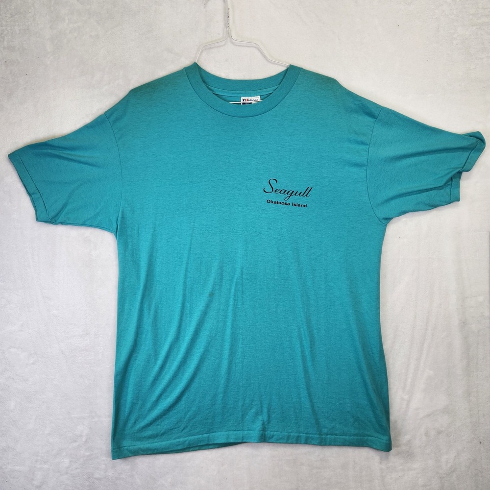 Vintage Hanes Fifty-Fifty Seagull Restaurant Okaloosa Island FL T-Shirt XL Teal‎